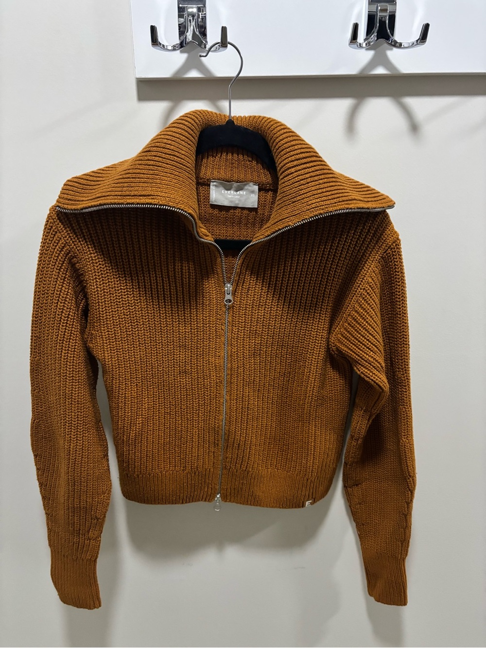 Everlane Zip-Up Ribbed Sweater Jacket - Rust Brown
